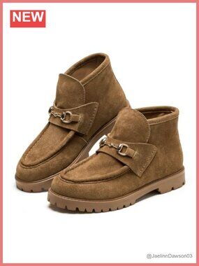 100% Genuine Leather Ankle Boots Memory Foam Moc-Toe Dress Boots